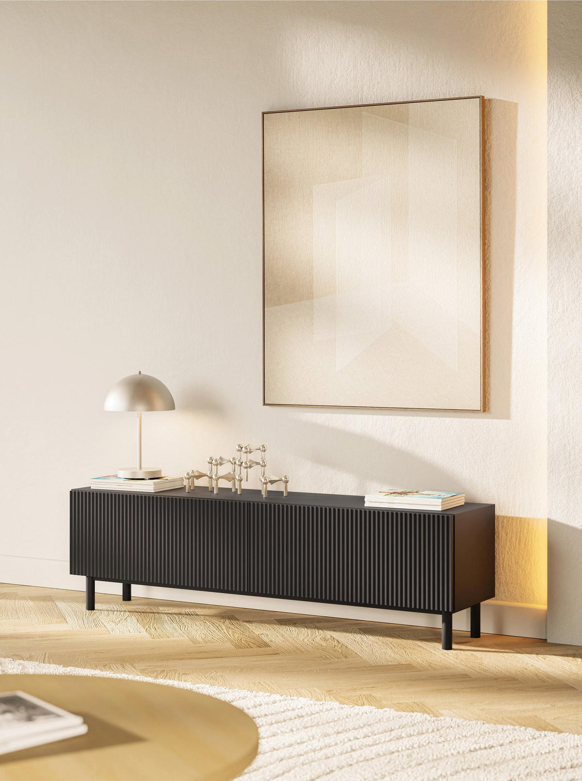 TV-LOWBOARD Veldio New Schwarz 140 cm - Schwarz, Holzwerkstoff/Metall (140/46.5/31.6cm) - Selsey