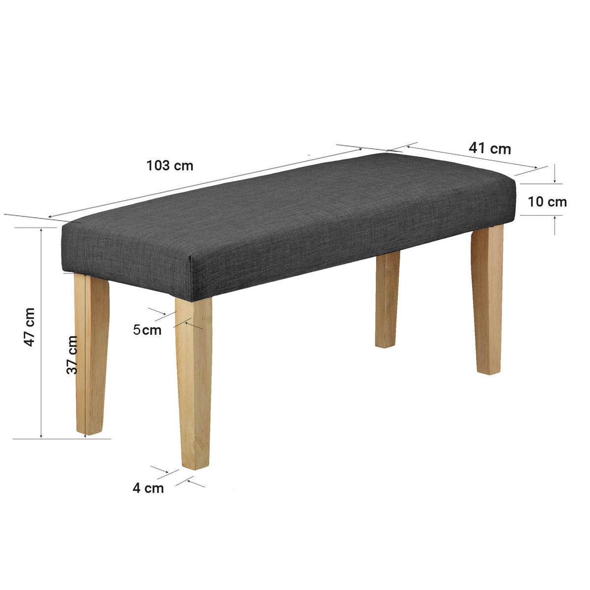 HOCKERBANK in Polyester 103/41/47 cm in Anthrazit - Braun, Textil (103/47/41cm) - Homestyle4u
