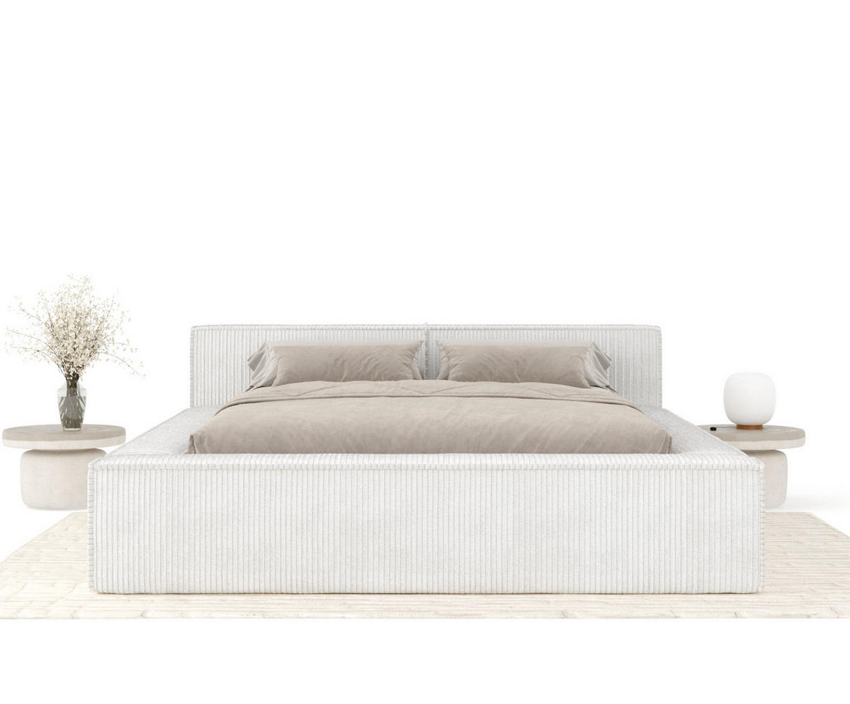 POLSTERBETT Voliera Creme 140/200 cm im Samtstoff - Birkefarben/Creme, Holz/Holzwerkstoff (140/200cm) - Maison de Reve