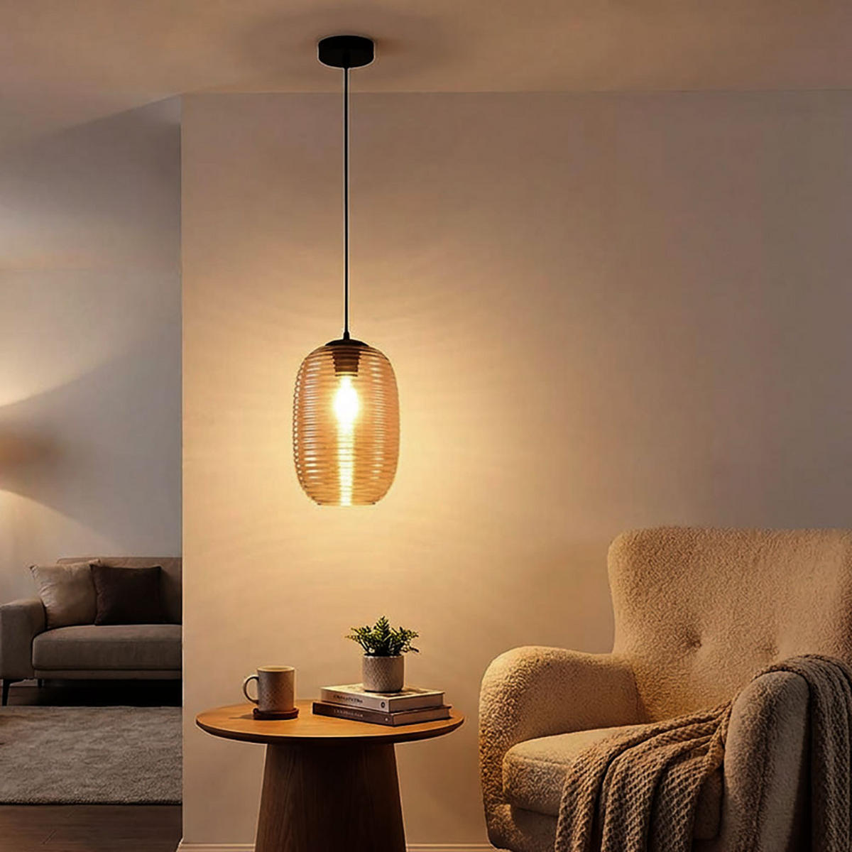 PENDELLEUCHTE Metall Schwarz Orange - Orange, Glas (20/20/120cm) - Globo Lighting