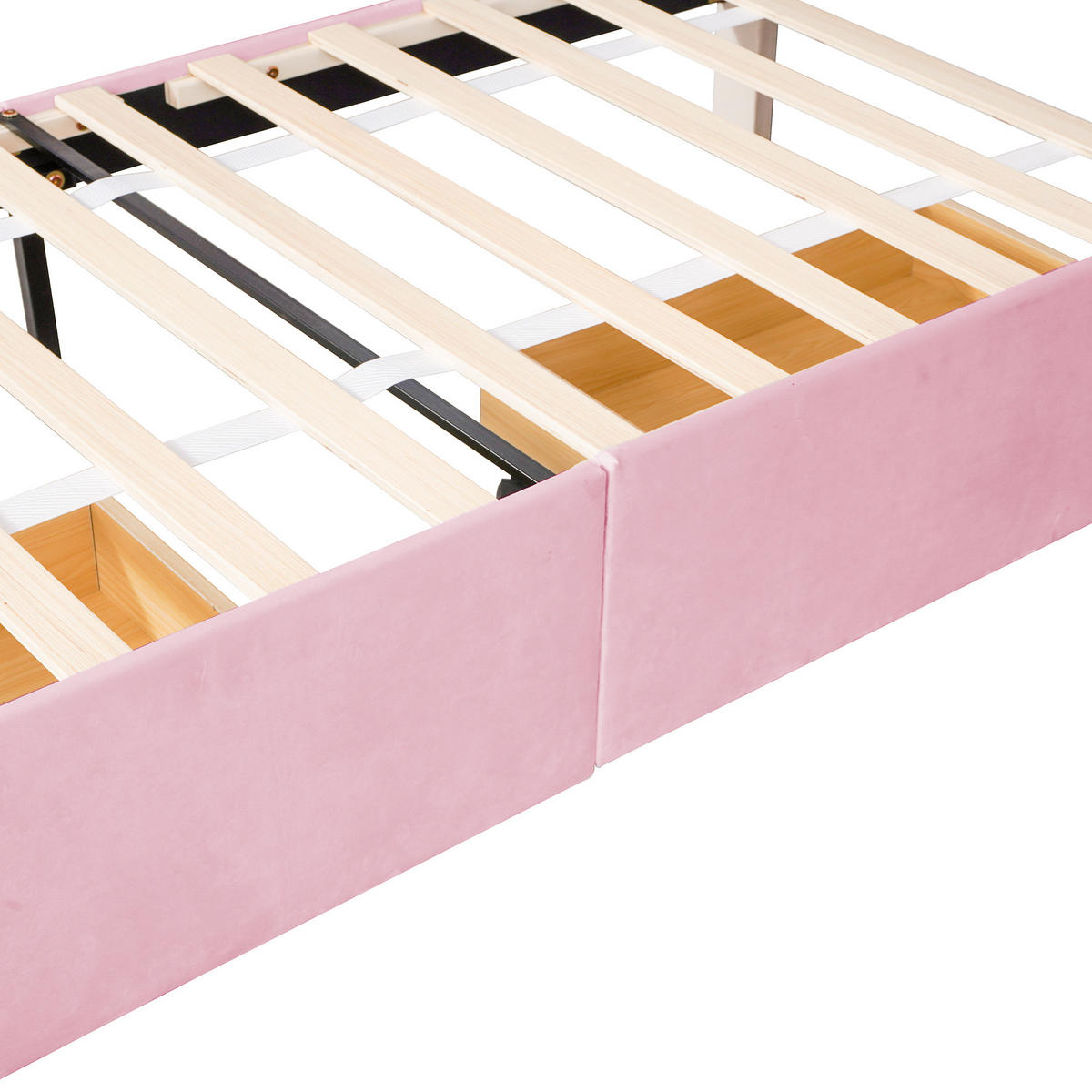 POLSTERBETT 90x200 Samt Lattenrost 2 Schubladen Beige - Pink, Holzwerkstoff - FLIEKS