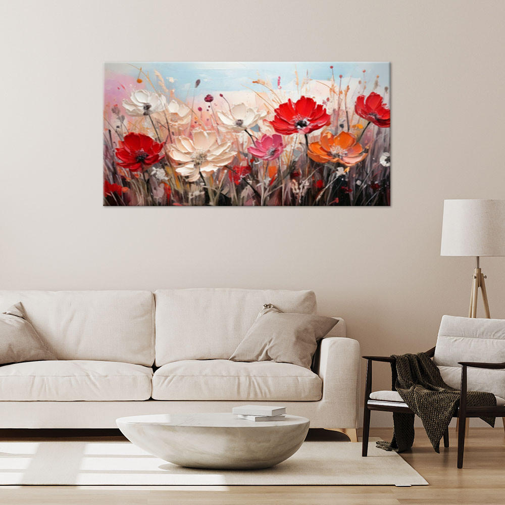 LEINWANDBILD Blumen auf der Wiese 100x50cm - Multicolor, Textil (100/50cm) - Feeby