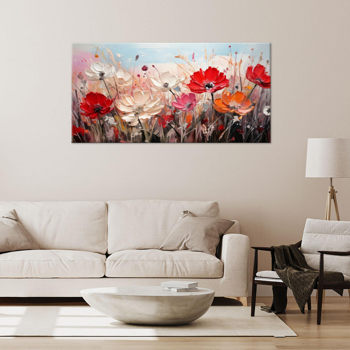 LEINWANDBILD Blumen auf der Wiese 100x50cm - Multicolor, Textil (100/50cm) - Feeby