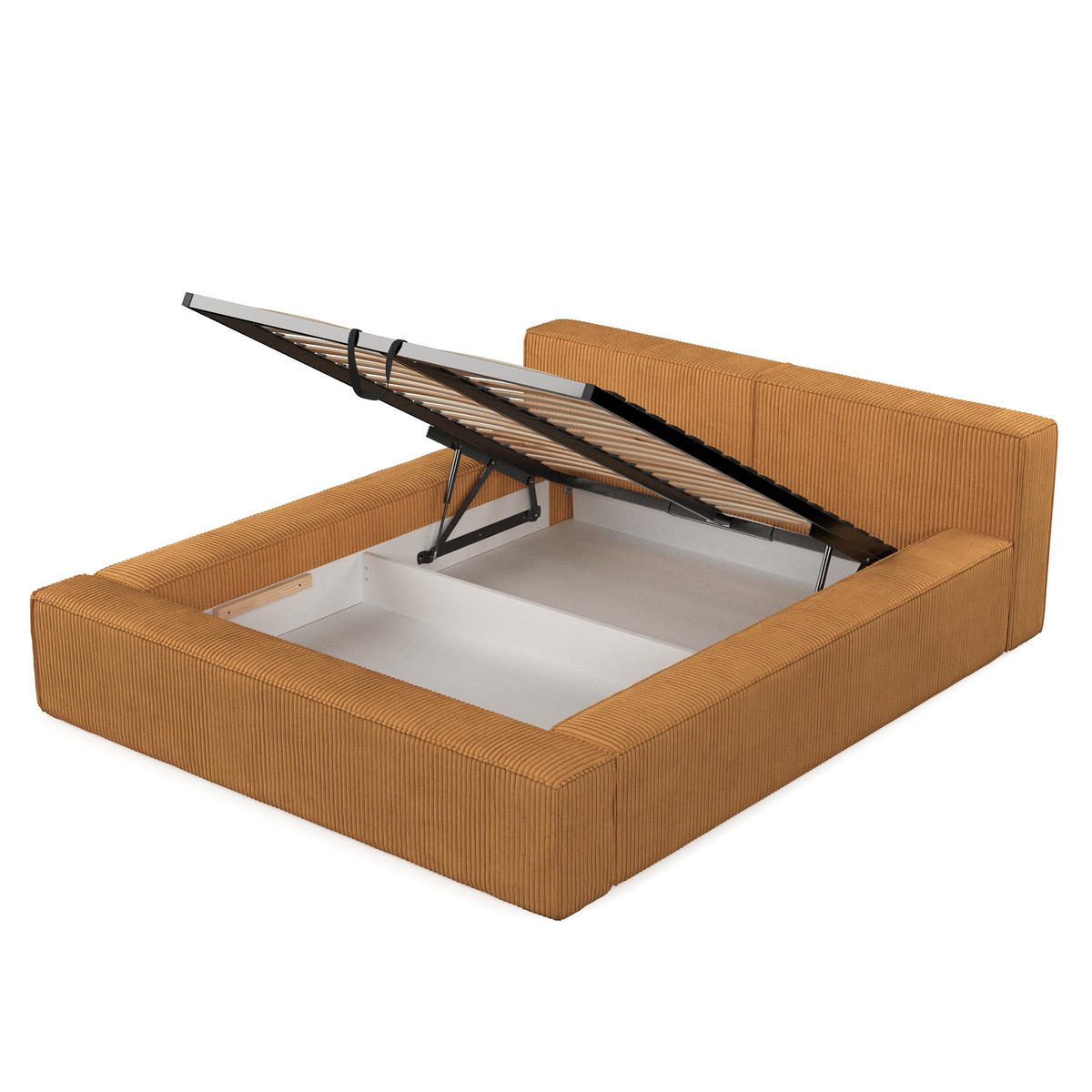 POLSTERBETT Casto mit Stauraum 160/200 cm Honiggelb im Poso Stoff - Schwarz/Naturfarben, Holz/Holzwerkstoff (160/200cm) - AltaBeds