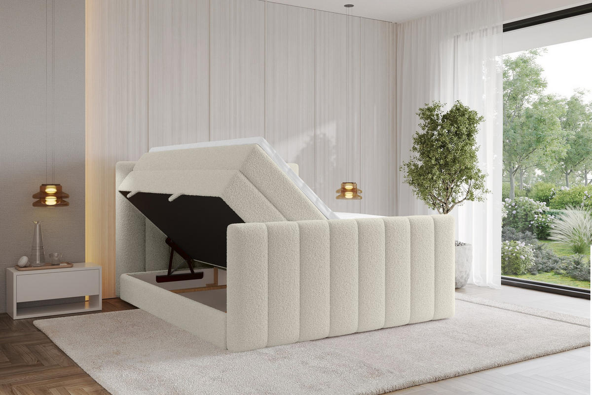 BOXSPRINGOVÁ POSTEL s matrací H3/H4 - OTTA-Z KING - 140x200 cm Béžová - písková barva, kompozitní dřevo (140/200cm) - ALTDECOR
