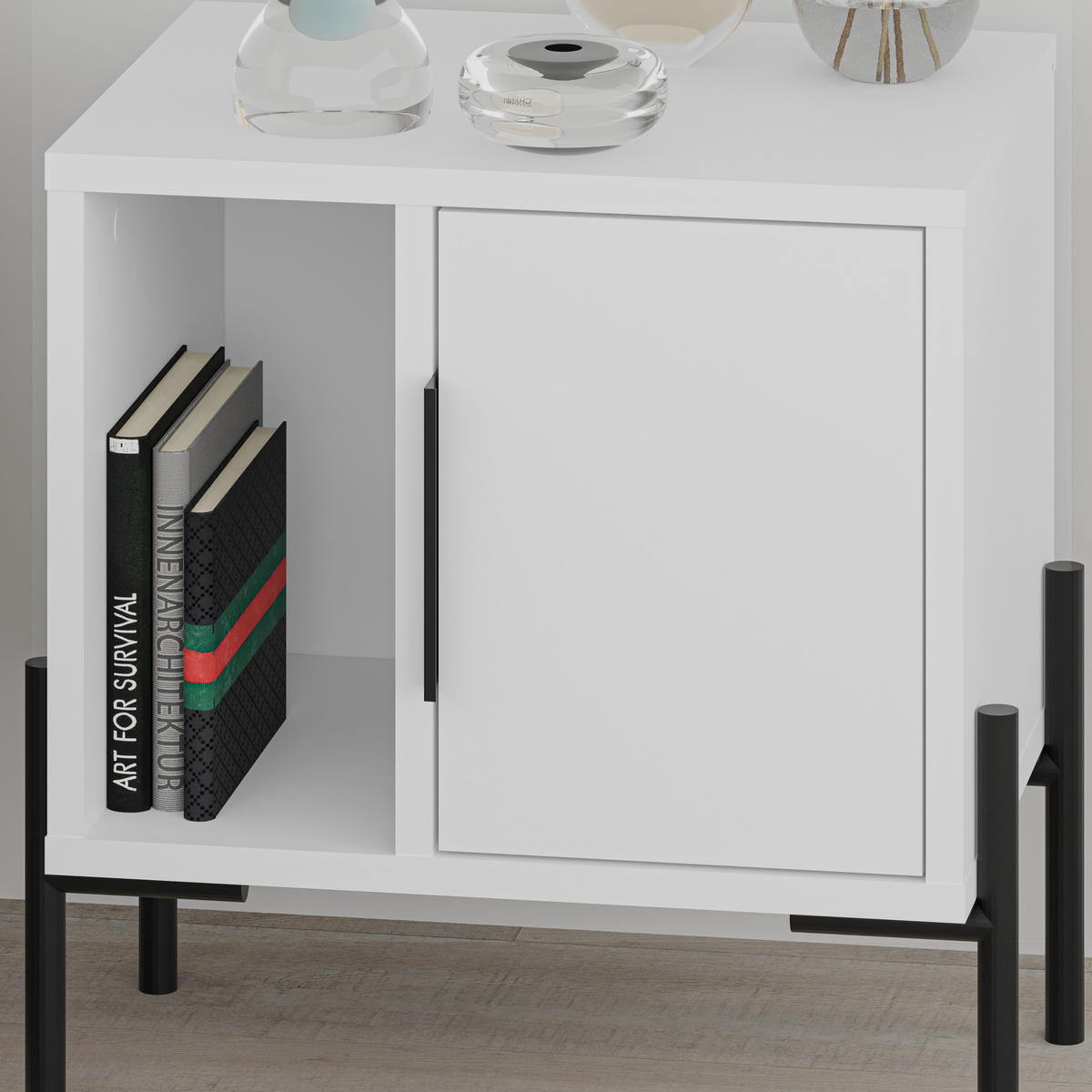 NACHTTISCH Glynn Z106 Weiß 45/35/50 cm - Schwarz/Weiß, Holzwerkstoff/Metall (45/50/35cm) - Decortie