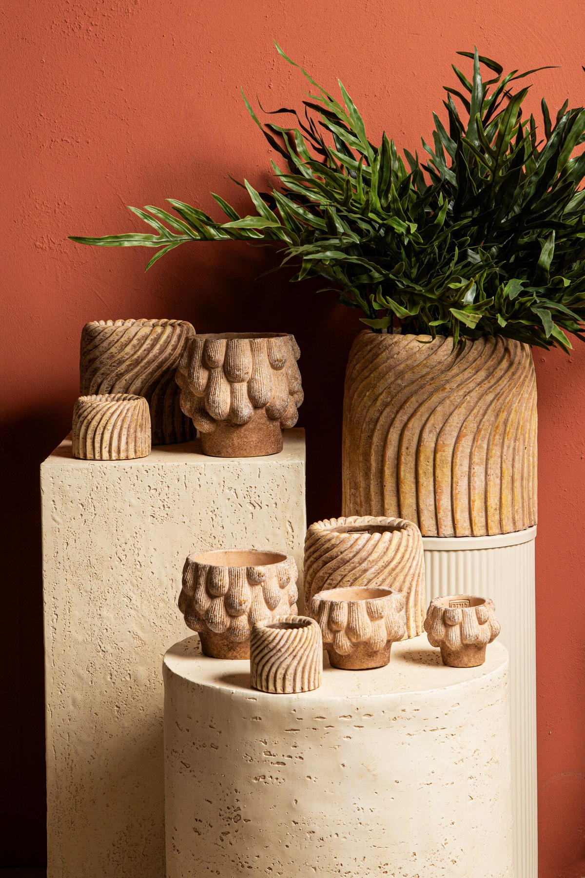 TOPF Tiera Beige 30/30/30cm - Beige, Stein (30cm) - PTMD Collection