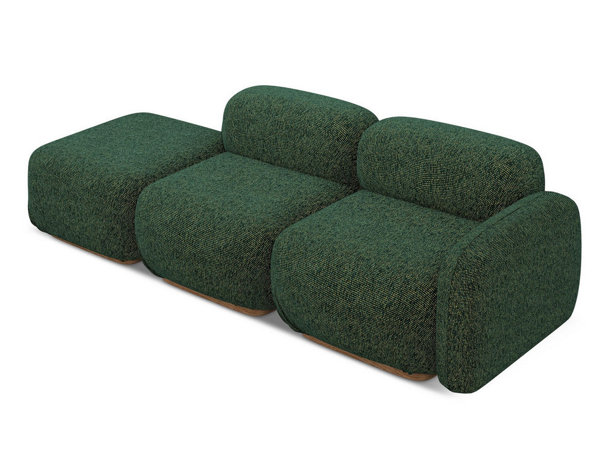 3-SITZER SOFA Links Strukturstoff Stoff Grün - Braun/Grün, Holz/Textil (258/73/95cm) - Makamii