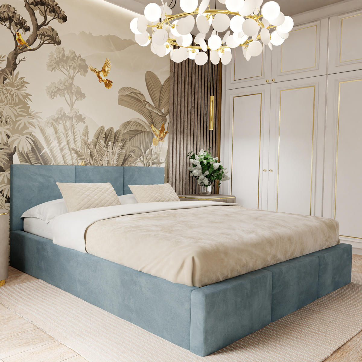 POLSTERBETT mit Stauraum Meerfarbe 120x200cm Kopfteil 88cm - Blau, Holzwerkstoff/Textil (120/200cm) - Muralo