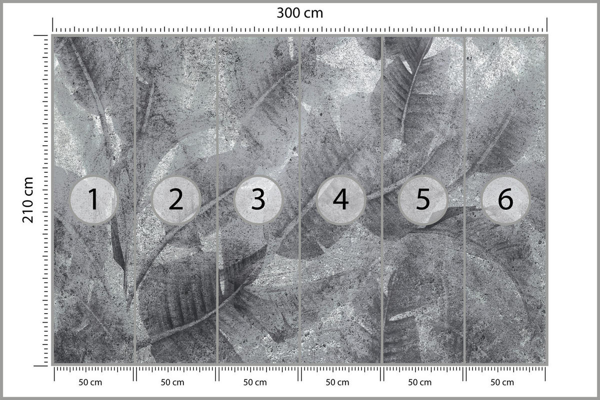 FOTOTAPETE für Wohnzimmer Abstraktion Blätter Beton Vintage Grau 300x210 - Grau, Papier (300/210cm) - Muralo
