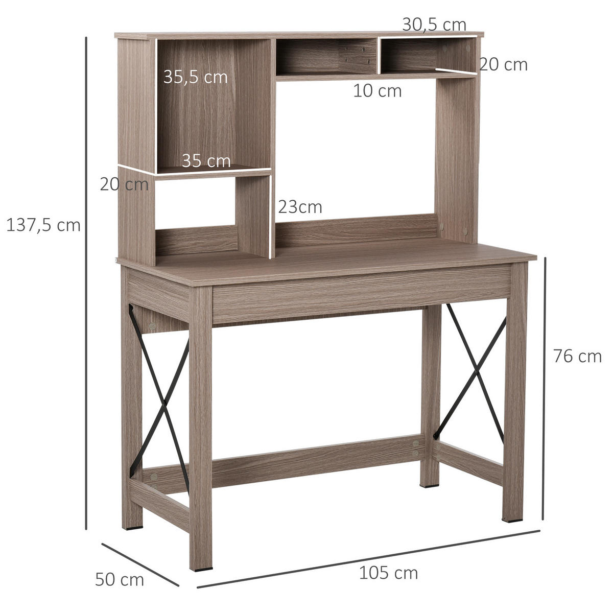SCHREIBTISCH Hellbraun Holzoptik mit integriertem Regal 105/50/137,5 cm - Braun, Holzwerkstoff (50/105/137.5cm) - PANGIVO