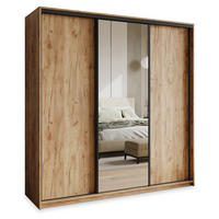 SCHWEBETÜRENSCHRANK TAVI 180/205/60 cm 3-türig mit Spiegel und Schubladen Craft Eiche Gold - Schwarz/Orange, Holzwerkstoff (180/205/60cm) - MASSENO