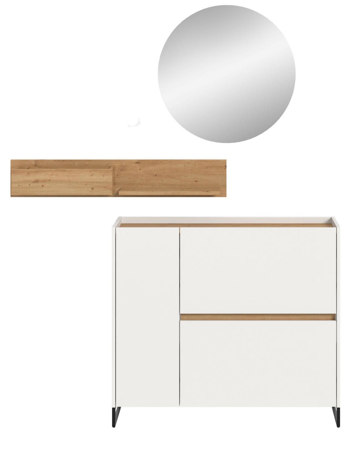 GARDEROBE-SET weiß und Artisan Eiche, Garderobe 3-teilig, 140 x 197 cm, Soft-Close, Borga - Schwarz/Weiß, Holzwerkstoff/Metall (140/197/32cm) - Inn.Furn