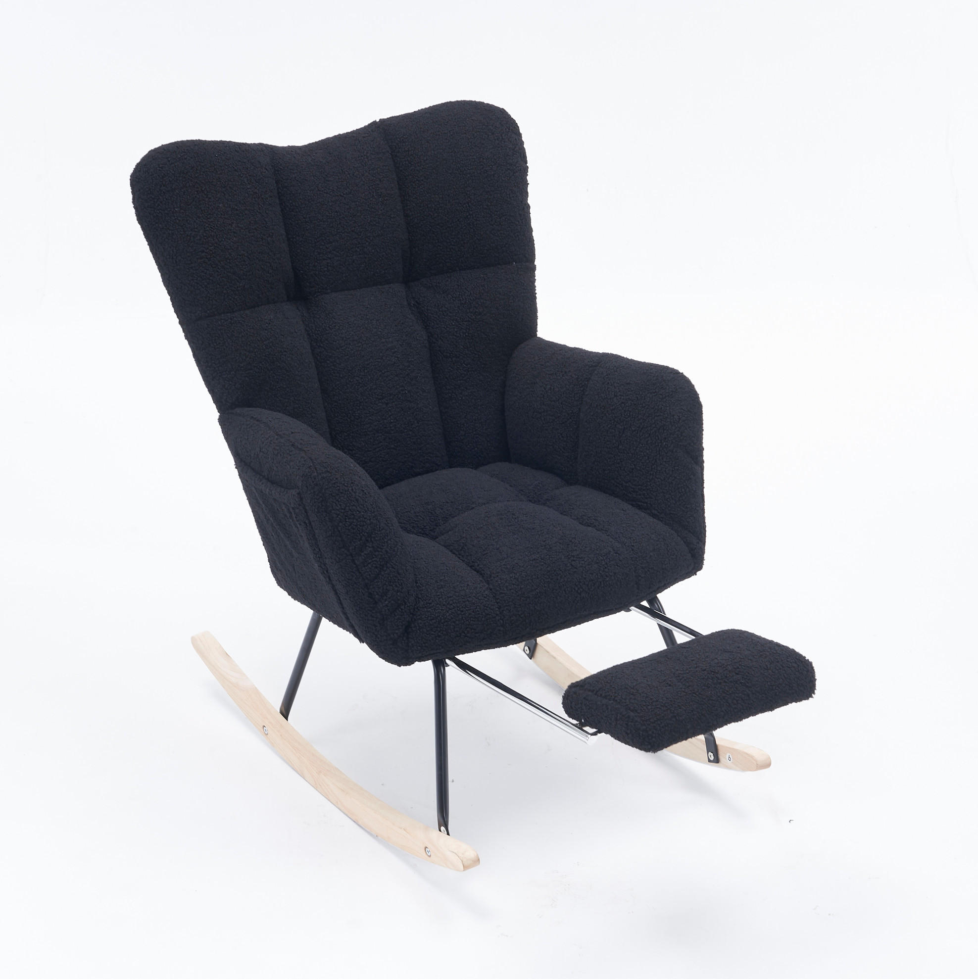 SCHAUKELSTUHL Teddy-Stoff mit klappbarer Fußablage 80/98/98.5 cm Schwarz - Schwarz, Textil (98/98.5/80cm) - Redom