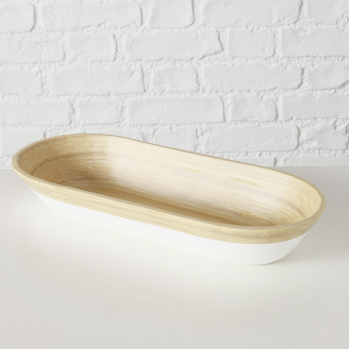 SCHALE Bambo 45/15 cm - Weiß, Naturmaterialien (45cm) - Boltze Home
