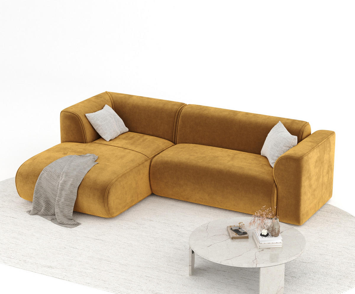 ECKSOFA Melani Honigfarbe Samtstoff - Schwarz/Honig, Holz/Holzwerkstoff (253/153cm) - Maison de Reve