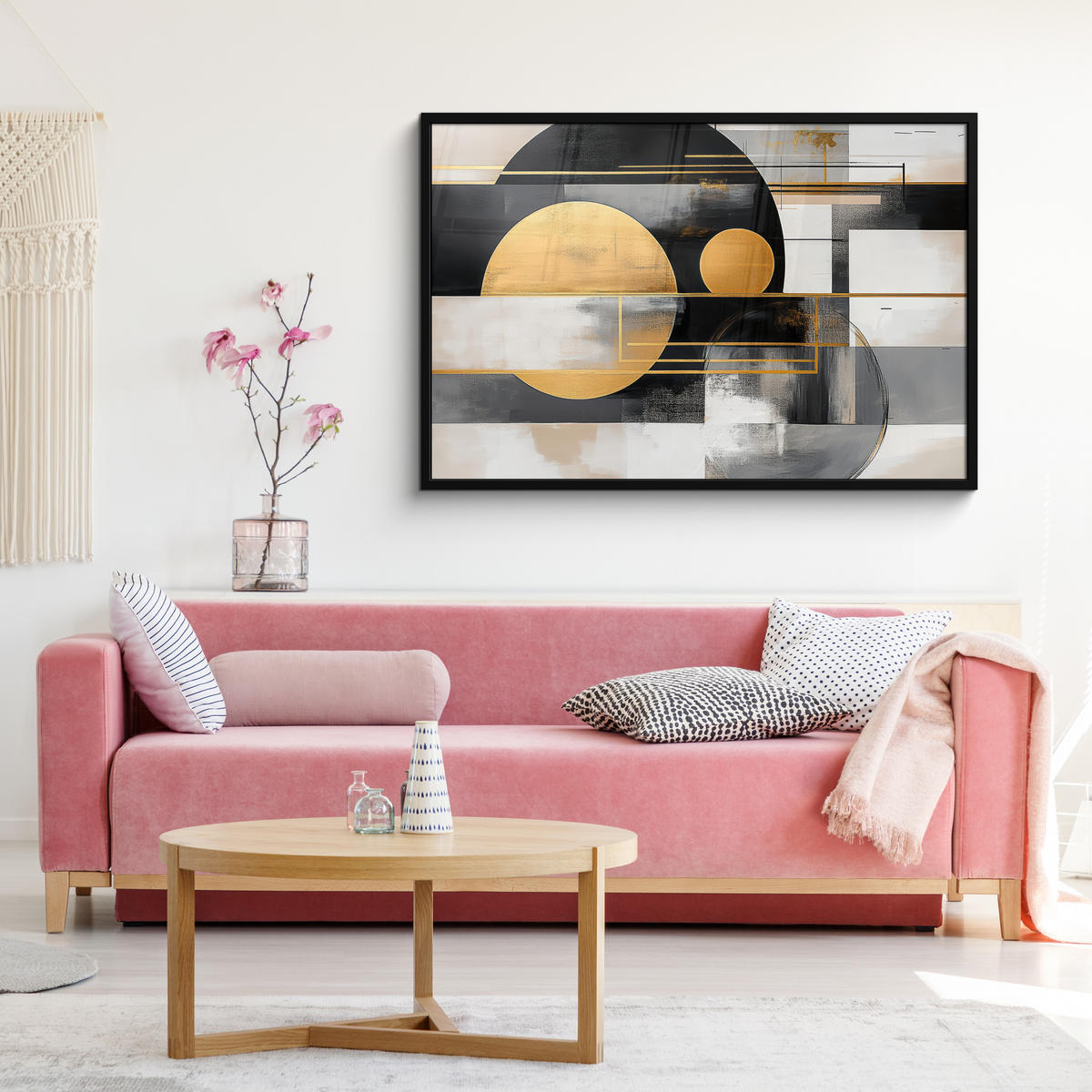 ZARÁMOVANÝ PLAGÁT Abstraktné - Zlato - Striebro - Tvary - Estetické - Moderné 120x80 cm - zlatá, papier (120/80cm) - MuchoWow
