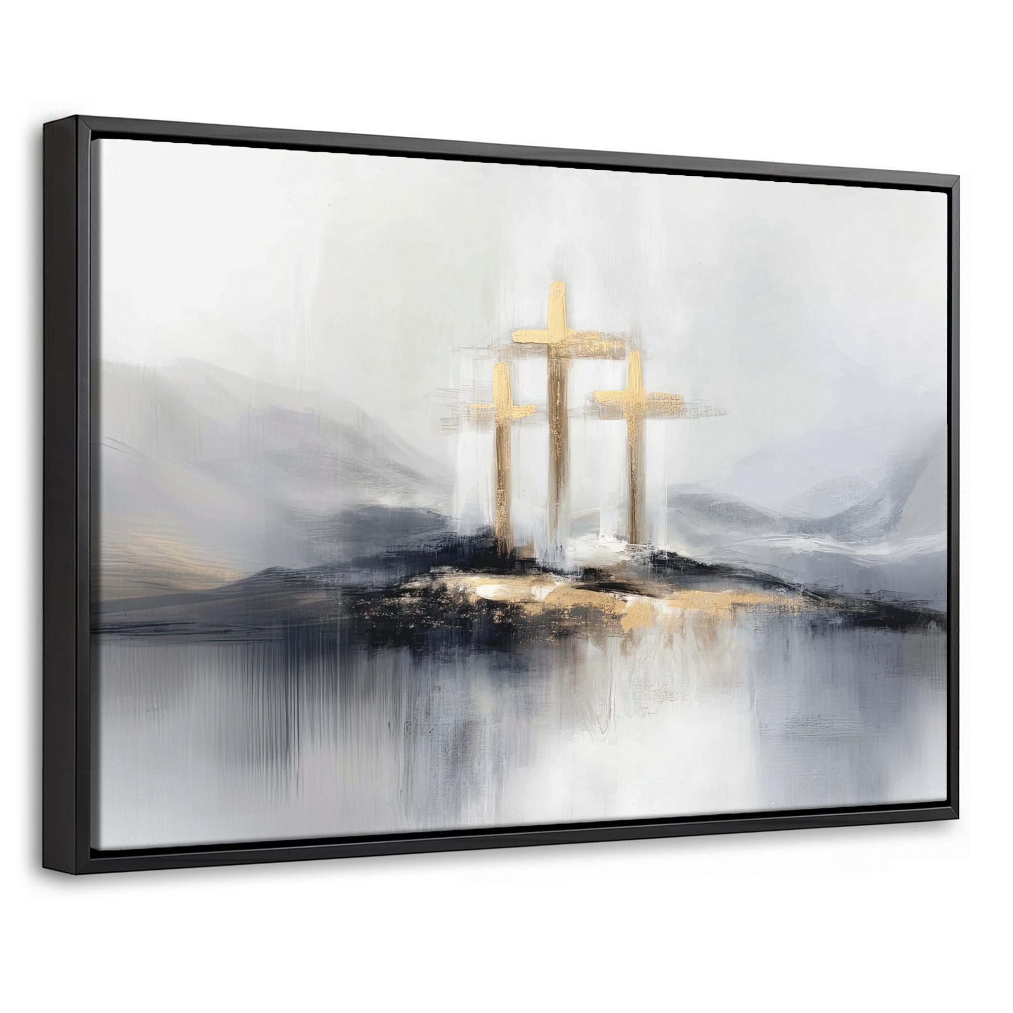 LEINWAND Bilder mit Rahmen - Abstrakt - Malerei - Christentum - Kreuz - 60x40 - Weiß, Textil (60/40cm) - MuchoWow