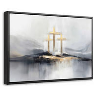 LEINWAND Bilder mit Rahmen - Abstrakt - Malerei - Christentum - Kreuz - 60x40 - Weiß, Textil (60/40cm) - MuchoWow
