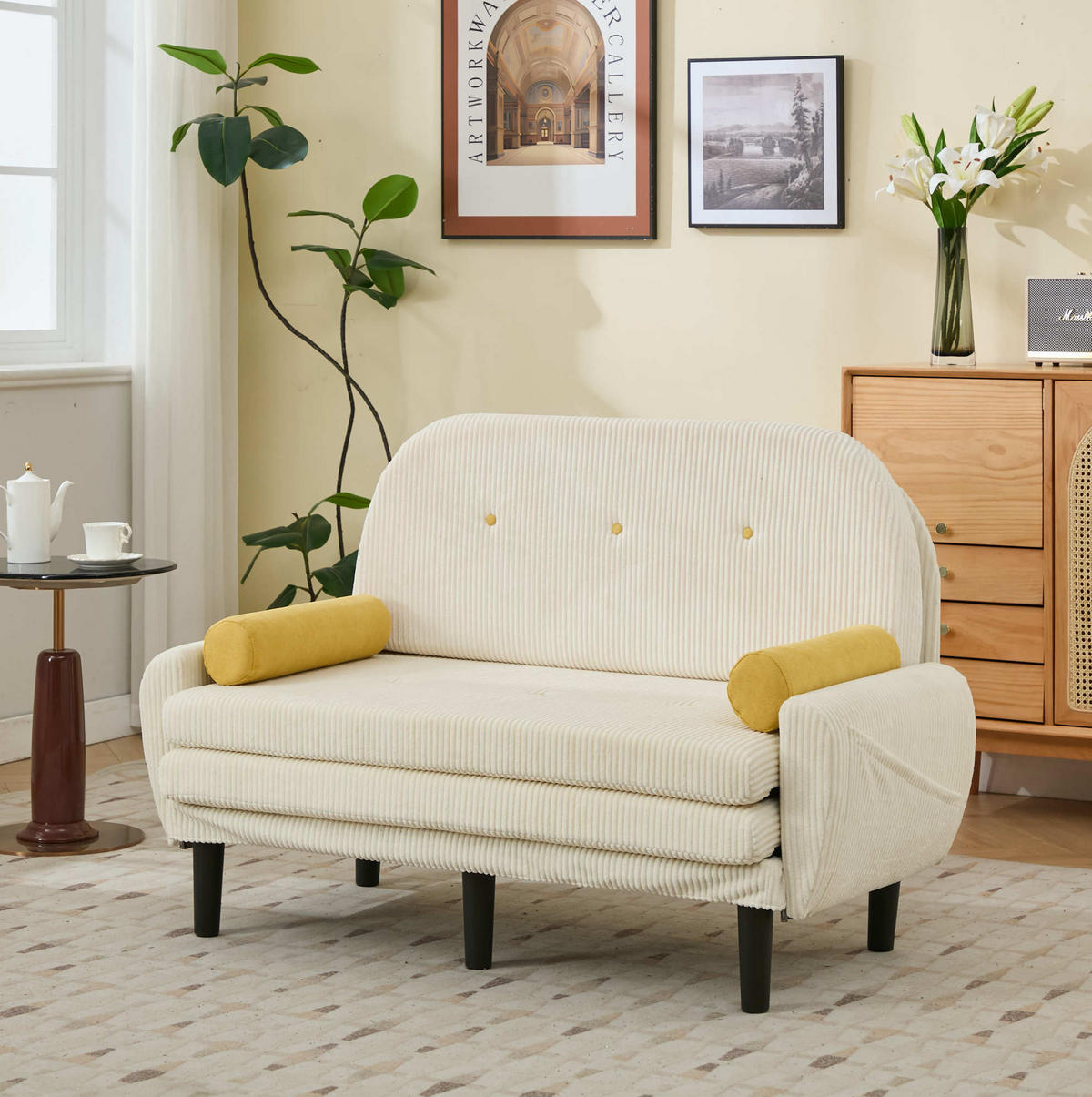 SOFA verstellbar mit Schlaffunktion und Stauraum Cord Ivory - Weiß, Kunststoff (77/85/133.5cm) - Meubliv