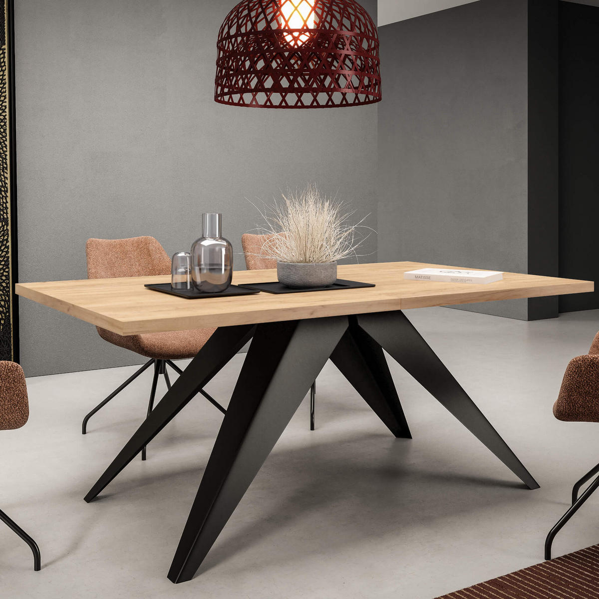 ESSTISCHE SENTO - Honigeiche/Schwarz, Holzwerkstoff (90/160/76cm) - Meblini