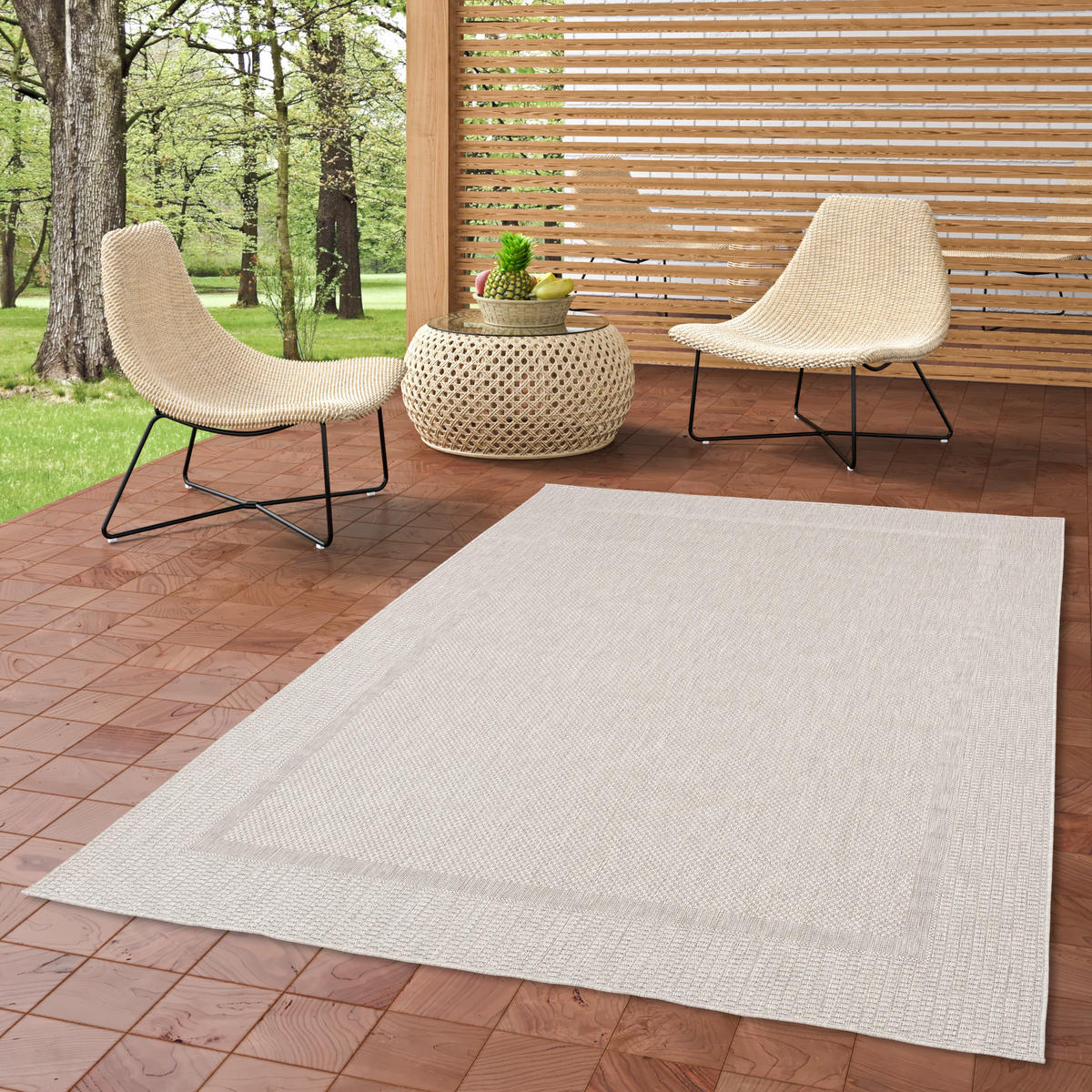 IN & OUTDOOR TEPPICH NATUR VALENCIA BORDÜRE - Silberfarben, Textil (80/150cm) - Pergamon