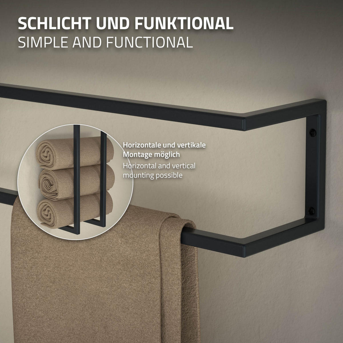 HANDTUCHHALTER 80cm - Anthrazit, Metall (15/15/80cm) - ML-DESIGN