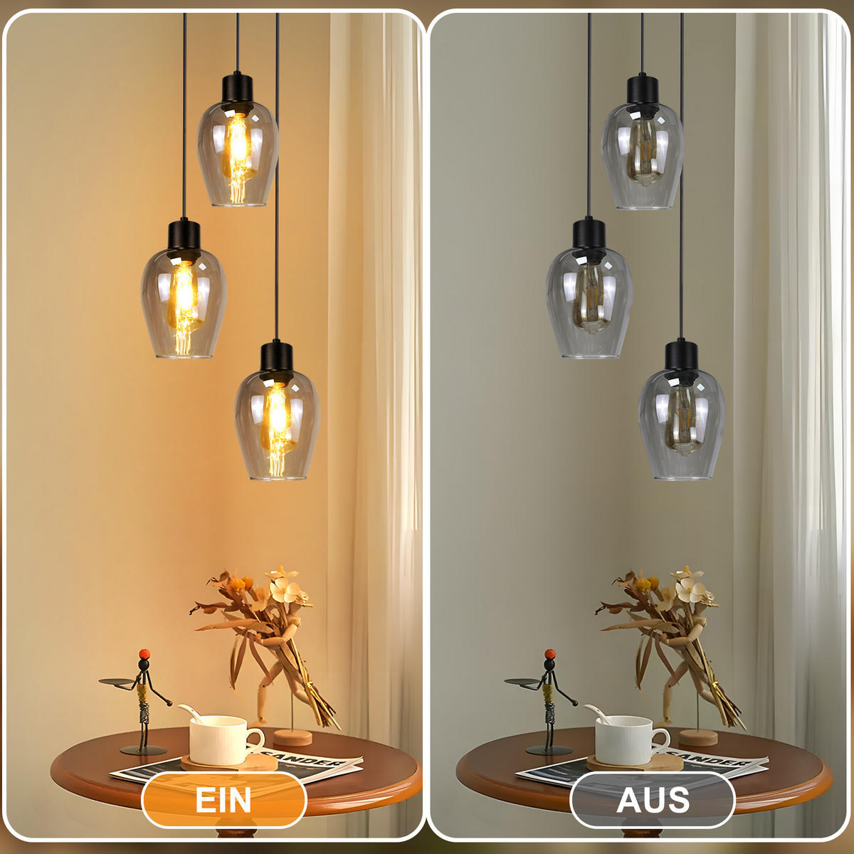 PENDELLEUCHTE Paul 22/22/120 cm - Schwarz, Glas (22/22/120cm) - ZMH