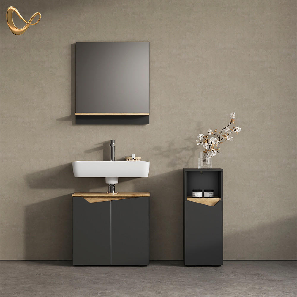 BADMÖBEL-KOMBINATION Timavo Anthrazit 3 Teile, mit Midischrank - Anthrazit/Eiche Artisan, Holzwerkstoff (60/57/35cm) - Livinity®