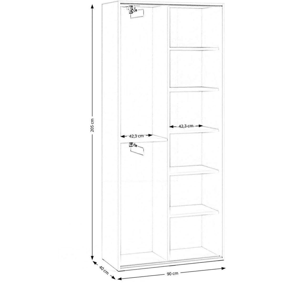 SCHWEBETÜRENSCHRANK Lano 90/205/40 cm 2-türig weiß - Weiß, Holzwerkstoff (90/205/40cm) - Beautysofa
