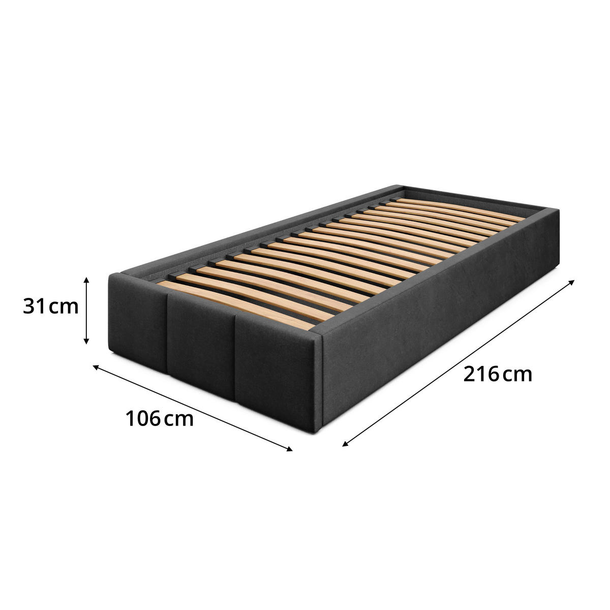POLSTERBETT für Schlafzimmer Bett mit Stauraum Schwarz 90x200cm - Schwarz, Holzwerkstoff/Textil (90/200cm) - Muralo