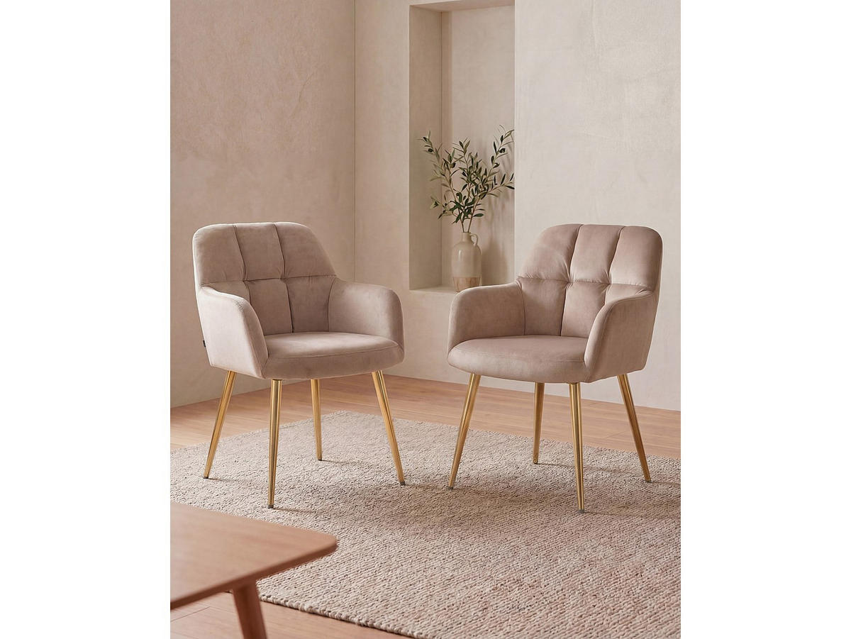 STUHL - 58.5 cm x 62 cm - Samt - Beige - PEGA - Beige, Textil (58.5/78/62cm) - Vente-Unique