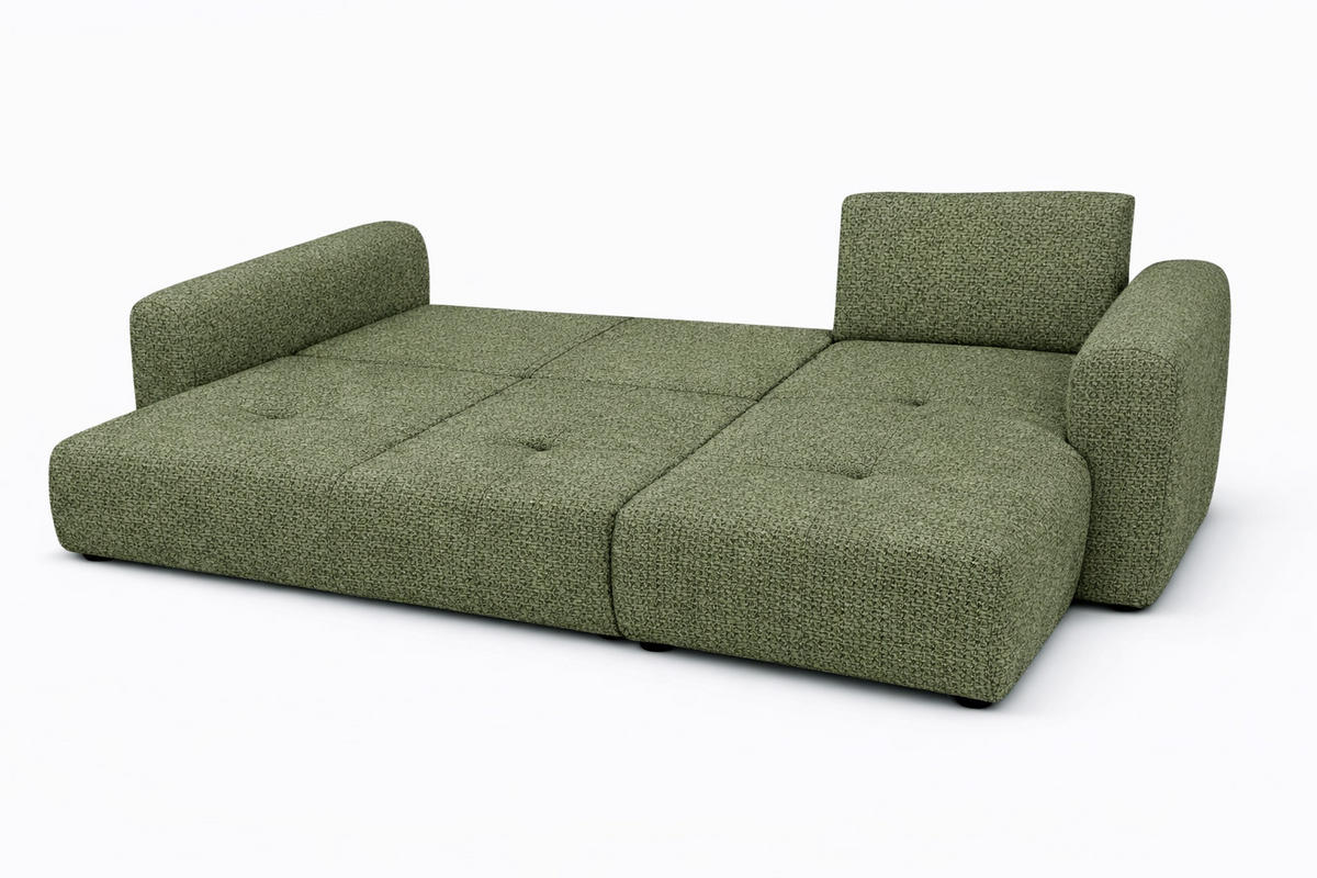 ECKSOFA Mit Schlaffunktion Und Bettkasten, Sofa L-Form Bingo L, Chenille-Stoff Artico, Moss, Rechts - Grün, Holz (250/142cm) - Kaiser Möbel