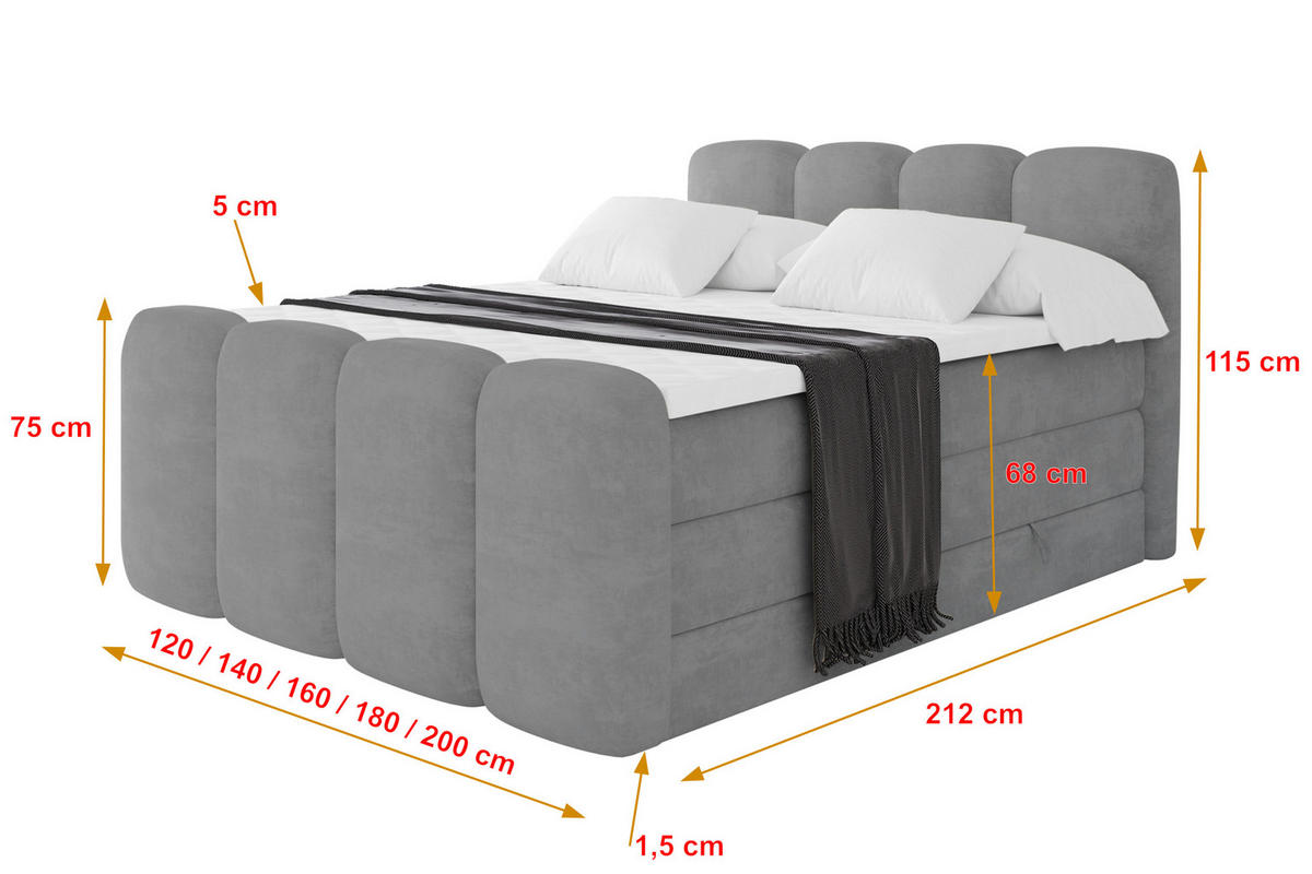 BOXBETT mit Matratze H3|H4 - NINA-Z KING - 120x200 cm - Hellgrau - Hellgrau, Holzwerkstoff (120/200cm) - ALTDECOR