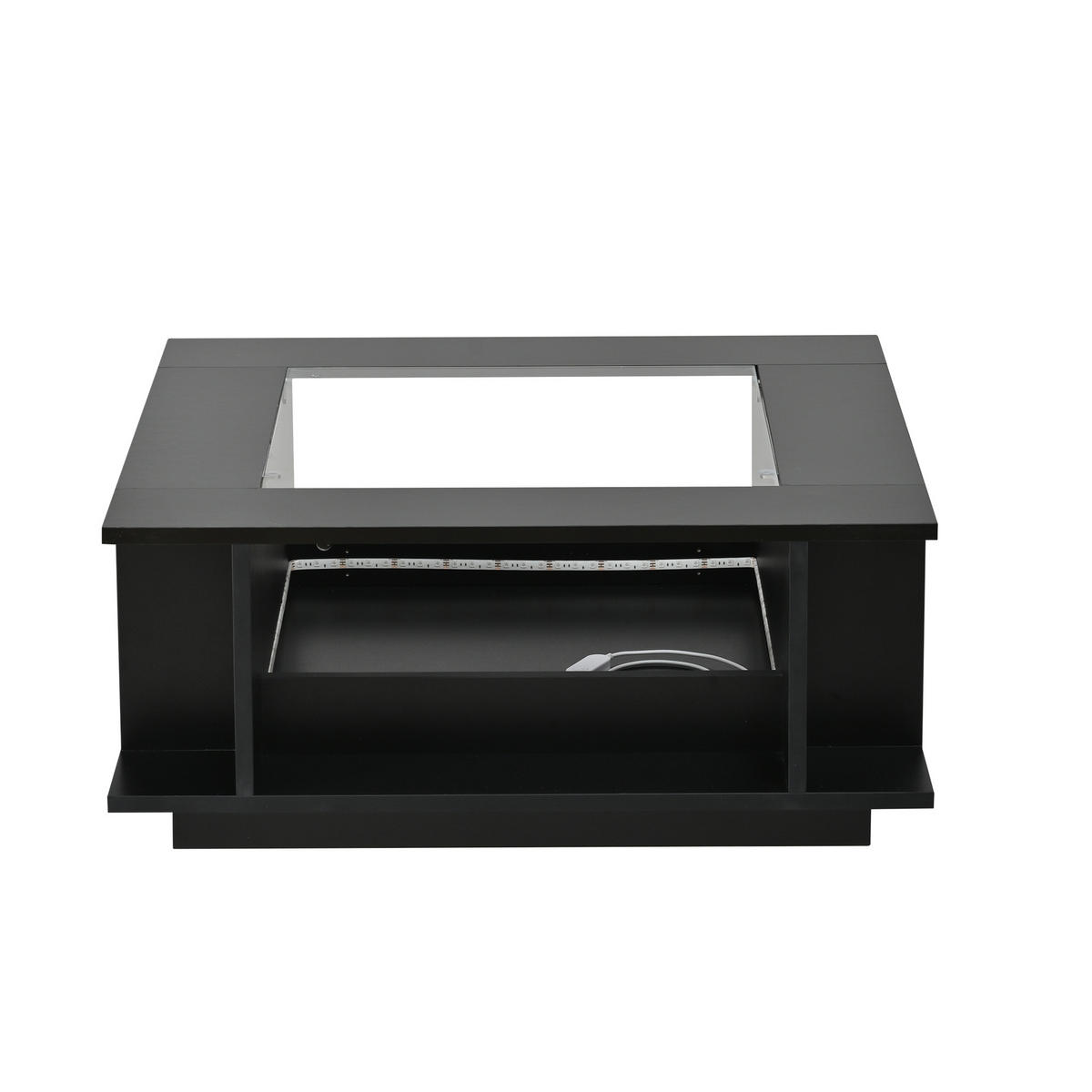 COUCHTISCH DE-37114 quadratisch mit Glasplatte und LED Schwarz - Schwarz, Holzwerkstoff (70/70/30cm) - ComfortXL