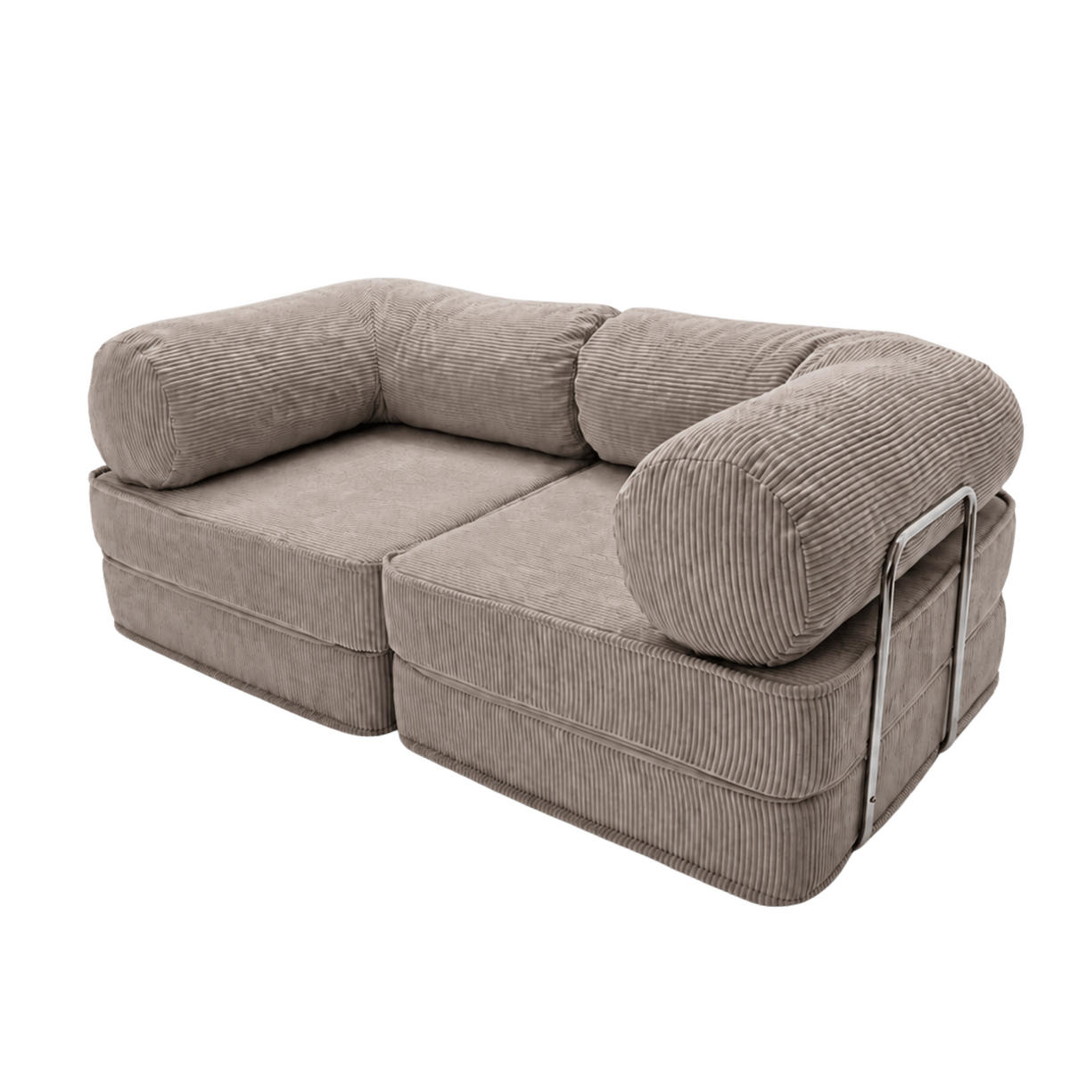 SOFA SURB Duo 100 Schlafsofa 2-Sitzer Taupe 200/100 cm - Taupe/Chromfarben, Textil/Metall (200/70/100cm) - SURB