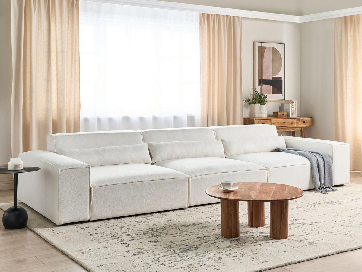 3-SITZER-SOFA Bouclé cremeweiß Hellnar - Weiß, Textil (364/70/126cm) - Beliani