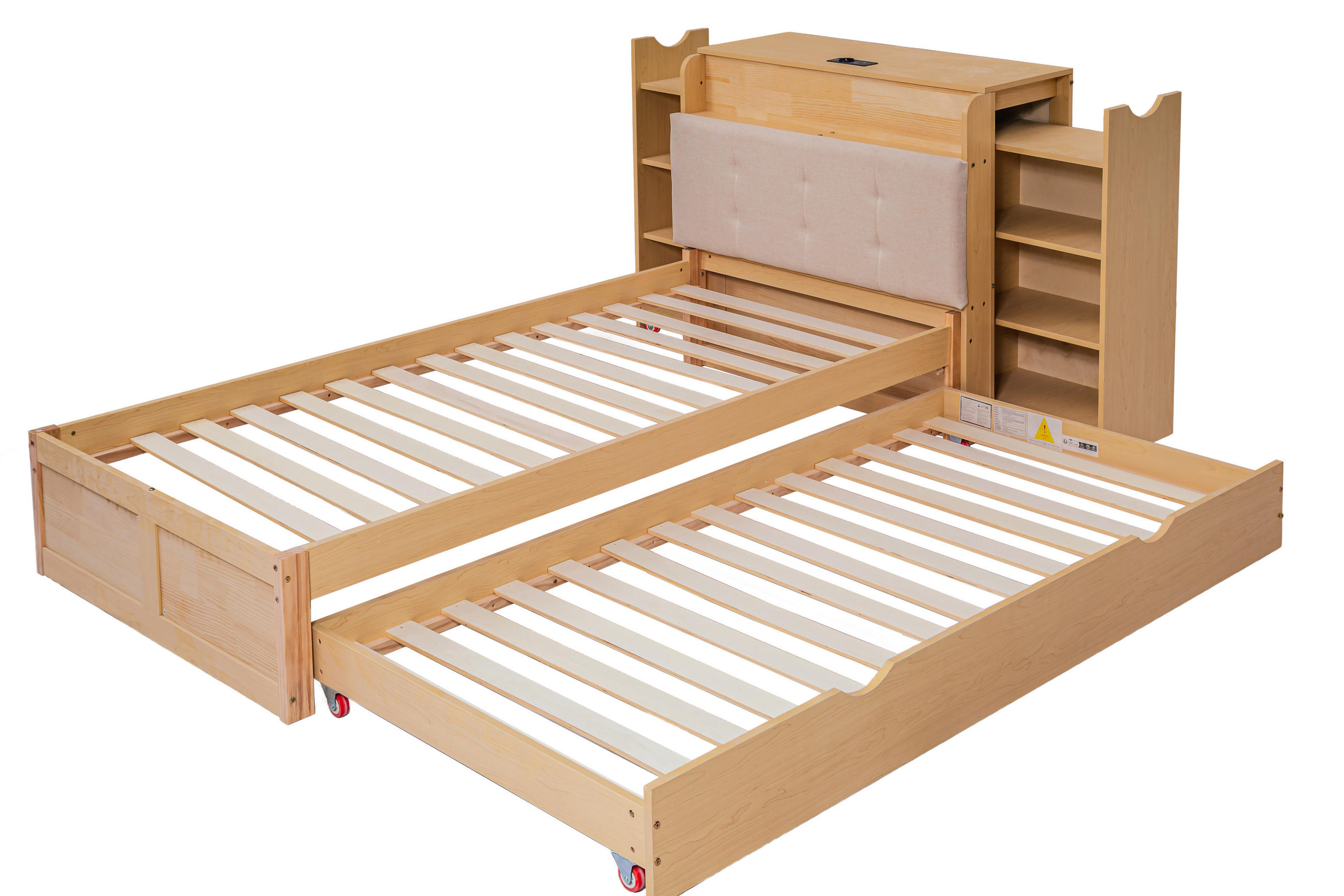 BETT mit Ausziehbett 90x200 cm Holzwerkstoff Natur - Braun, Holz (90/200cm) - Meubliv