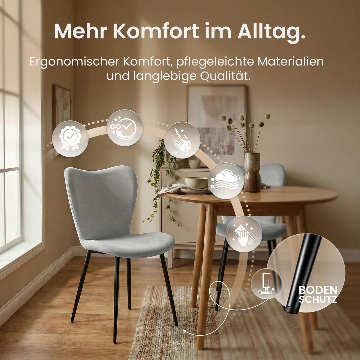 ESSZIMMERSTUHL Samt Grau - Schwarz/Grau, Textil/Metall (50/80/58cm) - CLP