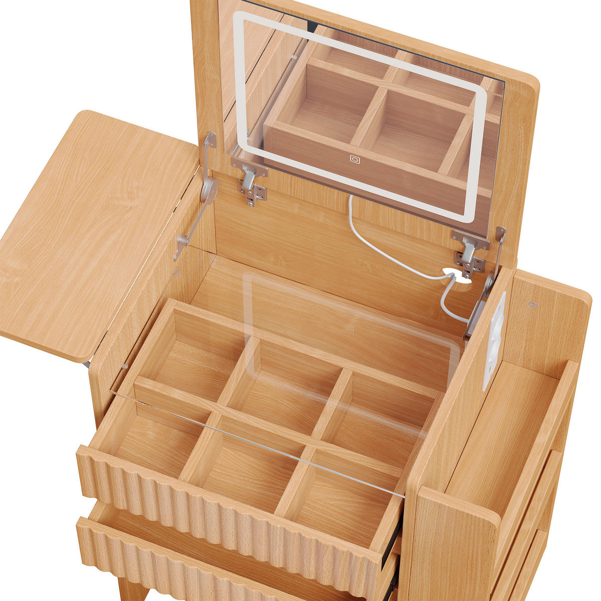 SCHMINKTISCH LED Spiegel USB Hocker 3 Schubladen Modern - Naturfarben, Holzwerkstoff (79/120/40cm) - FLIEKS