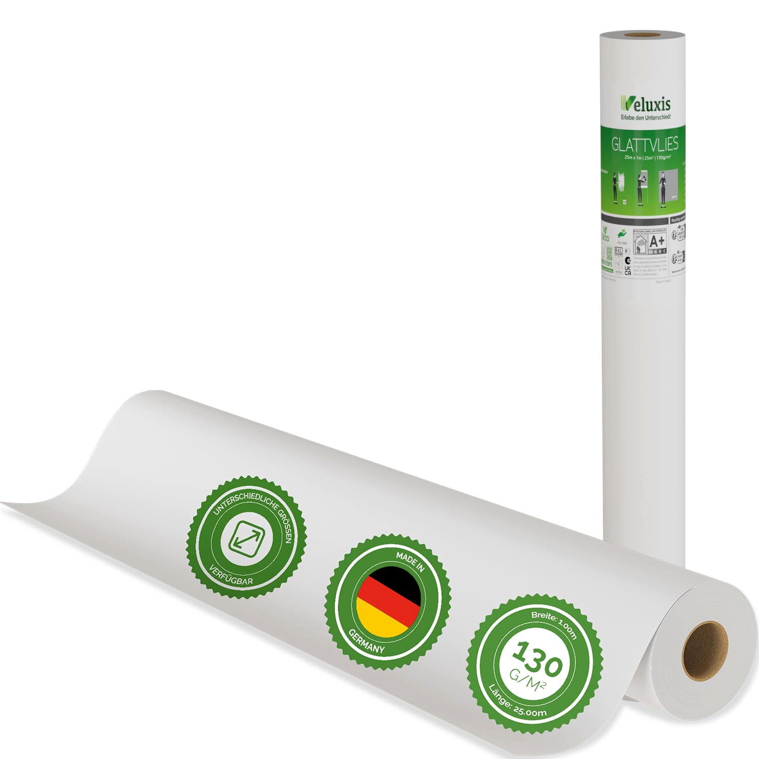GLATTVLIES - Weiß, 25,00 m x 1 m - 130g/m² - Weiß, Papier (2500/100cm) - Veluxis