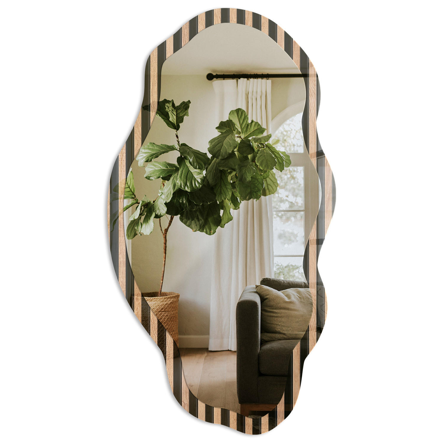 SPIEGEL 90x45 cm asymmetrisch mit Druck - Moderne Lamellen - Transparent, Glas (45/90/0.4cm) - TULUP