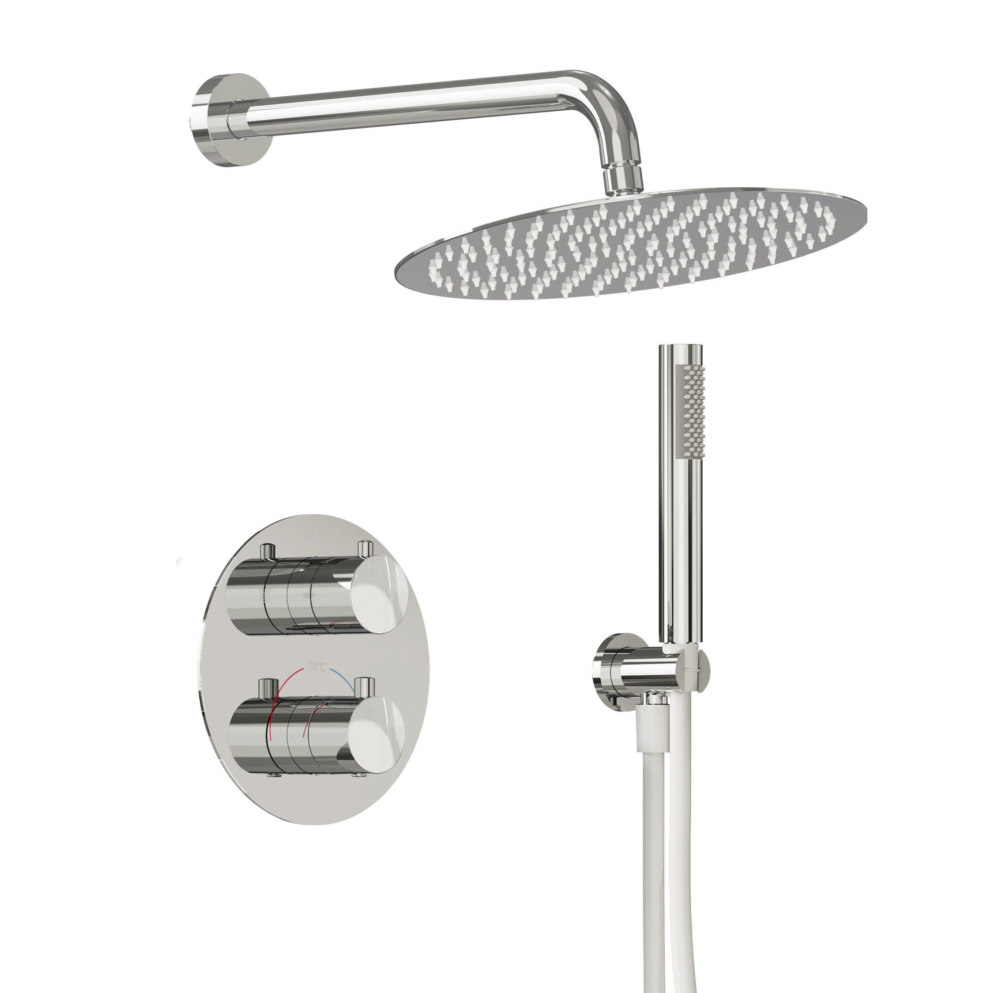 DUSCHARMATUR SFS-5008 Chrom, Unterputz, Thermostat, 300-mm-Kopfbrause, Handbrause, 400-mm-Duscharm - Chromfarben, Metall (30/19/40cm) - Everstein