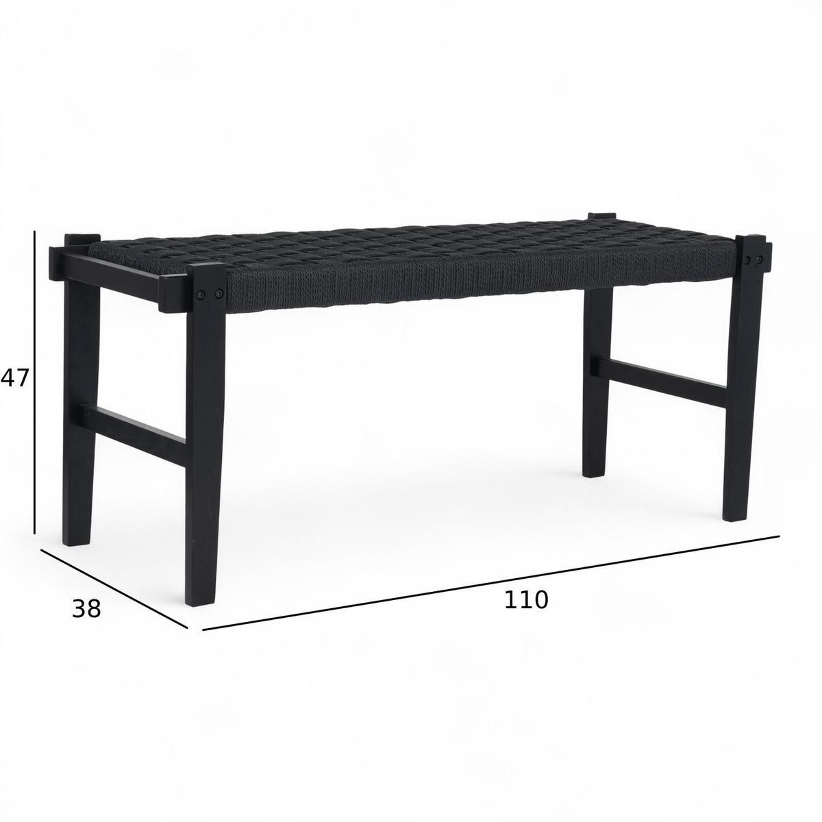 SITZBANK 110/38/47 cm Rattan / Eiche Schwarz - Schwarz, Holz/Papier (110/47/38cm) - Furnhouse