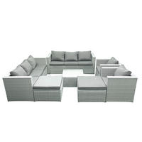 GARTENMÖBEL-SET mit Kissen Polyrattan Hellgrau-Mix 10-Sitzer - Hellgrau/Grau, Glas/Kunststoff - Fimous
