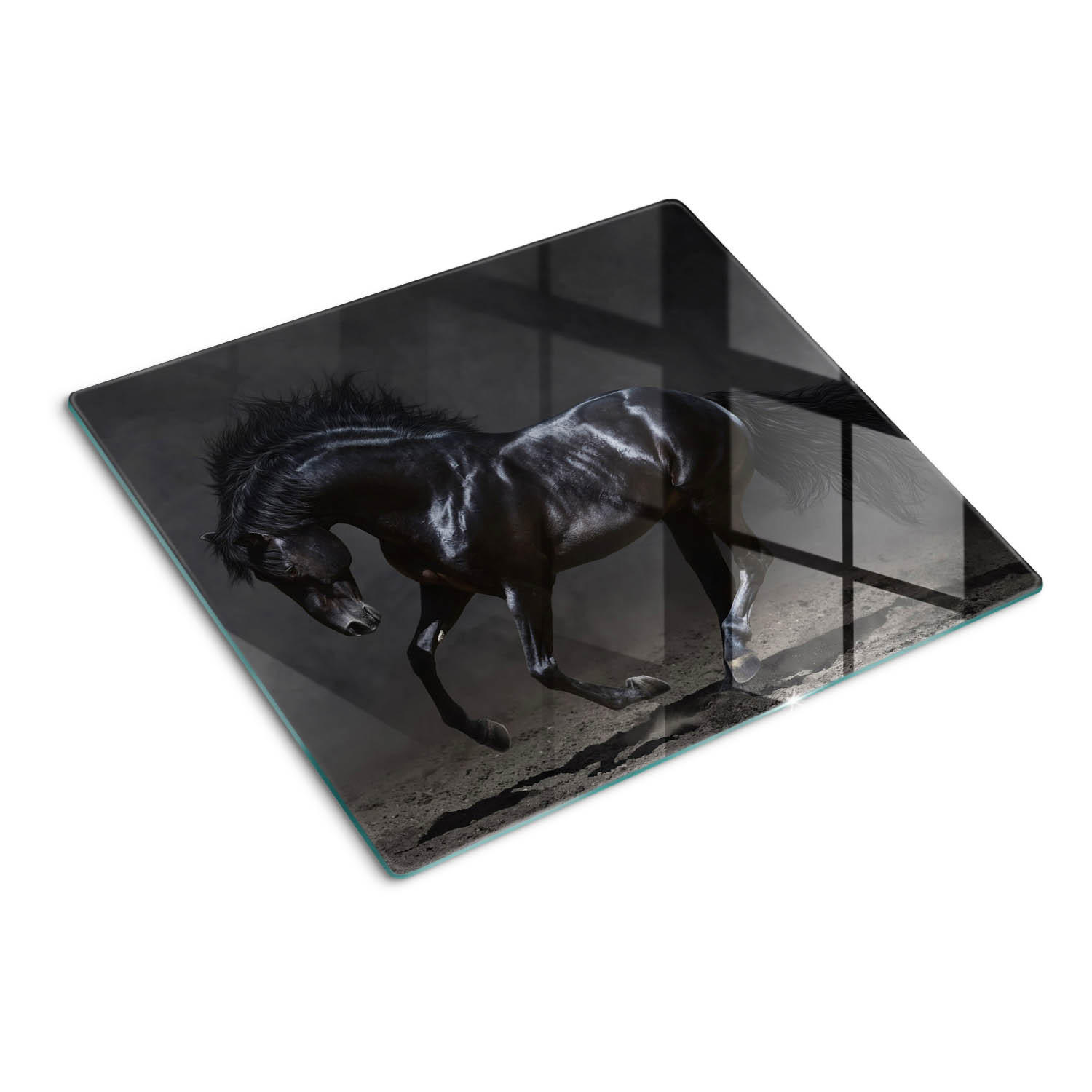 GLASPLATTE 60x52 cm Dunkles Pferd - Schwarz, Glas (60/0.4/52cm) - TULUP