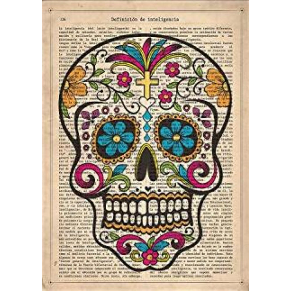 POSTER Skull Mexicana-Farben. A4 Schwarzer Rahmen - Schwarz, Papier (29.7/5/21cm) - Nacnic