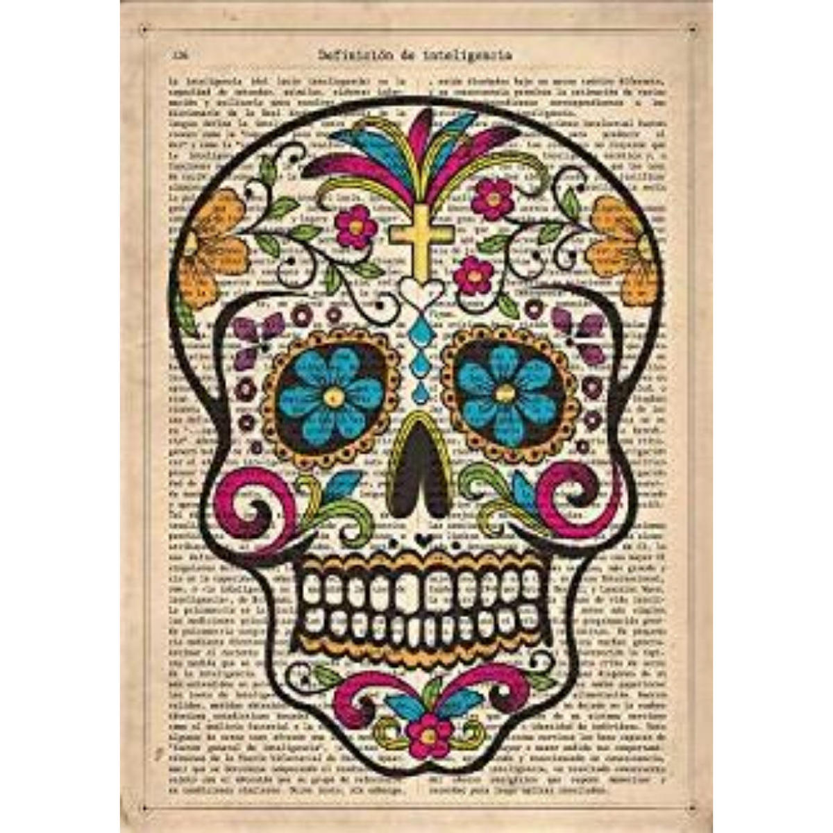 POSTER Skull Mexicana-Farben. A4 Schwarzer Rahmen - Schwarz, Papier (29.7/5/21cm) - Nacnic