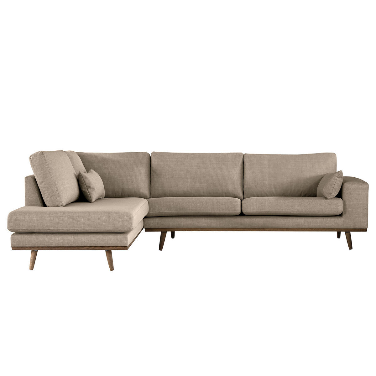 ECKSOFA mit Ottomane - Taupe/Eichefarben, Eichenholz/Textil (287/219cm) - home24