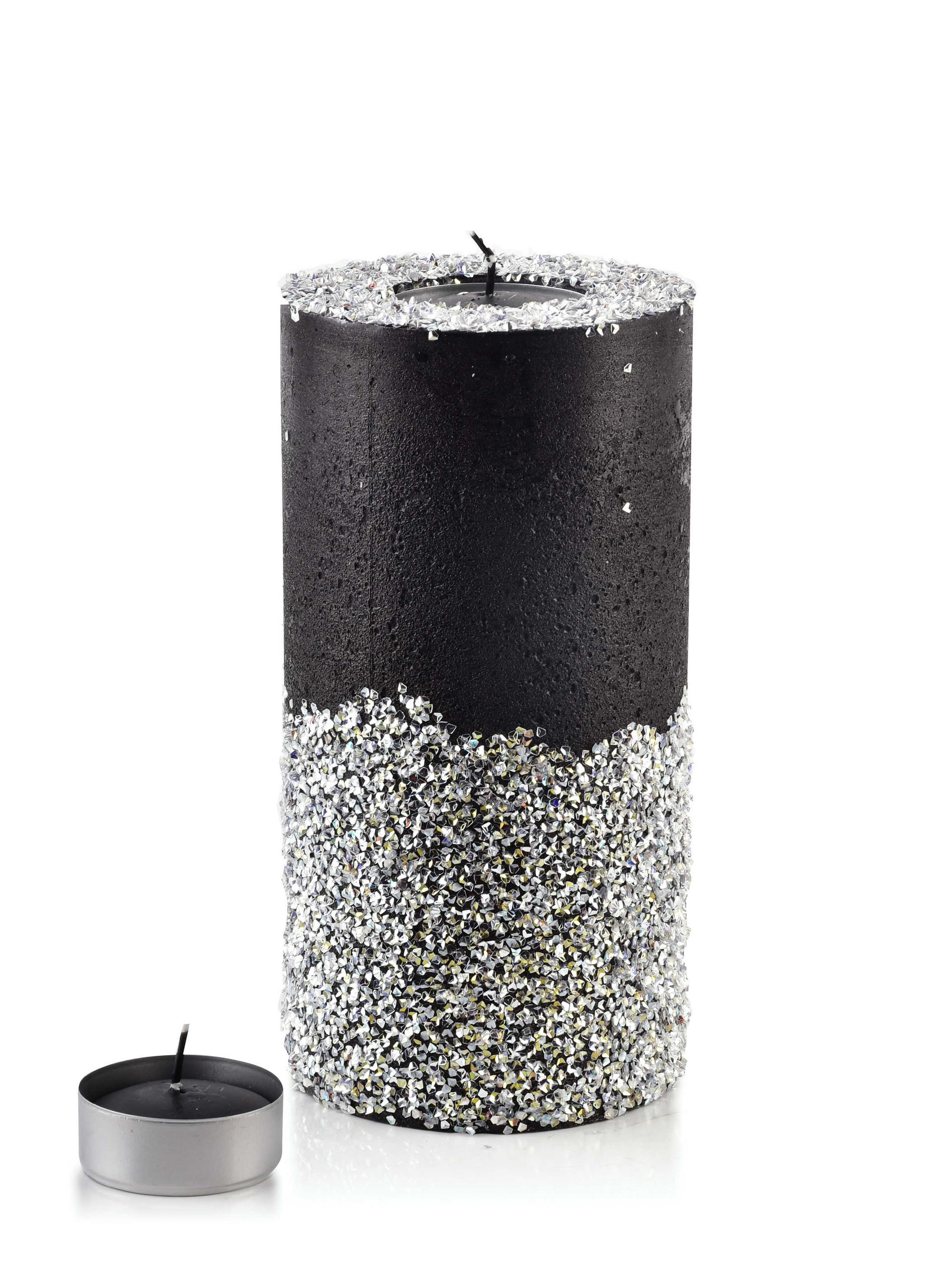 TEELICHTHALTER mit Teelight Basic Silber Schwarz 12/12/24 cm Naturmaterial - Silberfarben/Schwarz, Naturmaterialien (24cm) - Mondex